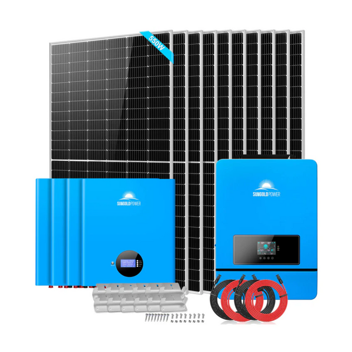 SunGoldPower Off Grid Solar Kit 10 X 550 Watts Solar Panels 4 X 5.12kwh Powerwall Lithium Battery 10KW Solar Inverter 48VDC 120V/240V - SGM-10K20