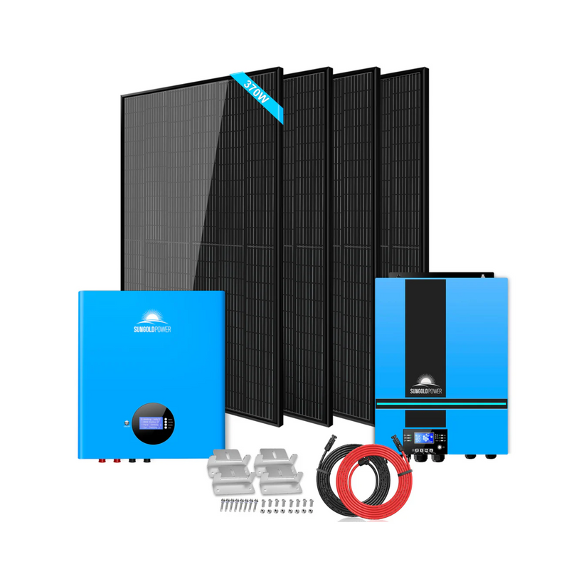 SunGoldPower Off-Grid Solar Kit 6500W 48VDC 120VAC 5.12kwh Powerwall Lithium Battery 4 X 370 Watts Solar Panels - SGM-655M