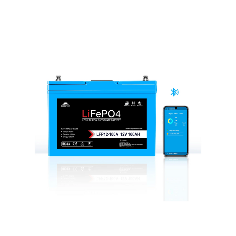 SunGoldPower 12V 100AH LIFEPO4 Deep Cycle Lithium Battery / Bluetooth /Self-Heating / IP65 - SGP12V100S