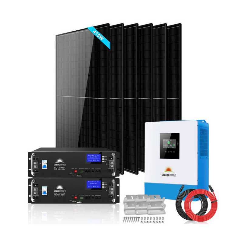 SunGoldPower Off-Grid Solar Kit 5000W 48VDC 120V LIFEPO4 10.24kwh Lithium Battery 6 X 415 Watts Solar Panels - SGR-5KE