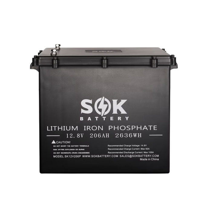 SOK Battery LiFePO4 Battery,Sealed Plastic Box Marine Grade 12V 206Ah - SK12V206PH