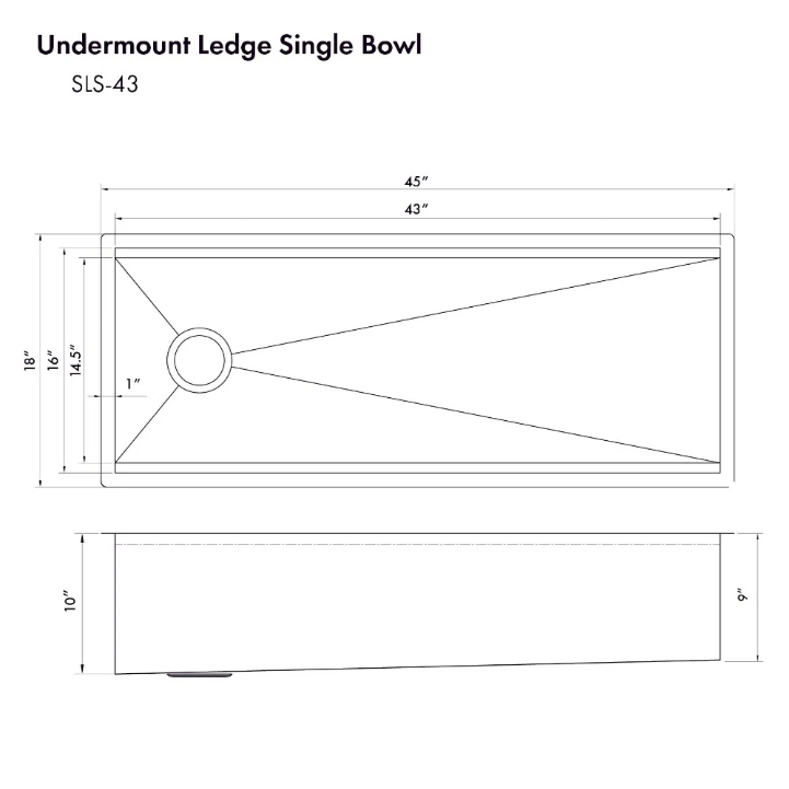 ZLINE Garmisch 43 In. Undermount Single Bowl Stainless Steel Kitchen Sink With Bottom Grid and Accessories