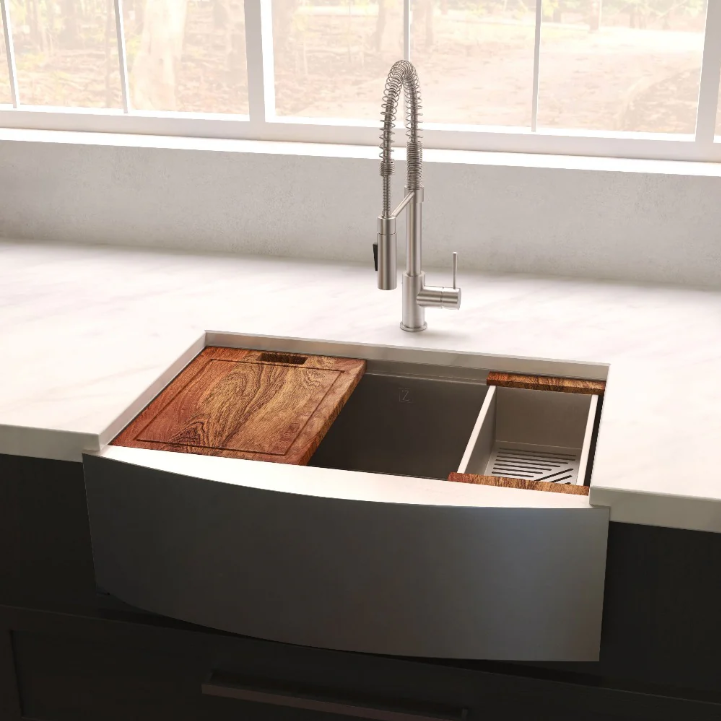 ZLINE Moritz 33 In. Farmhouse Apron Mount Single Bowl Stainless Steel Kitchen Sink With Bottom Grid and Accessories