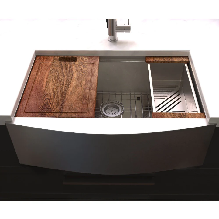 ZLINE Moritz 33 In. Farmhouse Apron Mount Single Bowl Stainless Steel Kitchen Sink With Bottom Grid and Accessories