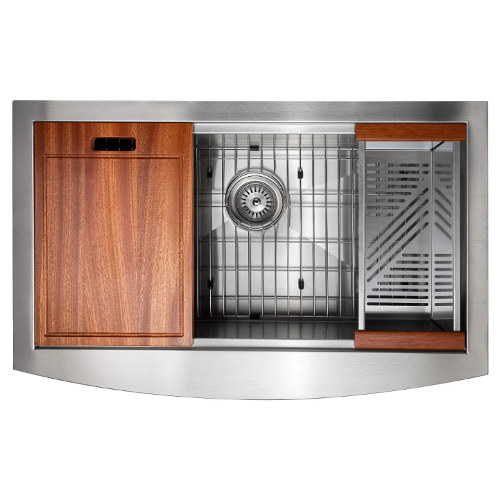 ZLINE Moritz 33 In. Farmhouse Apron Mount Single Bowl Stainless Steel Kitchen Sink With Bottom Grid and Accessories
