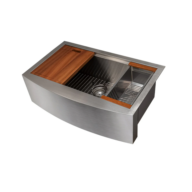 ZLINE Moritz 33 In. Farmhouse Apron Mount Single Bowl Stainless Steel Kitchen Sink With Bottom Grid and Accessories