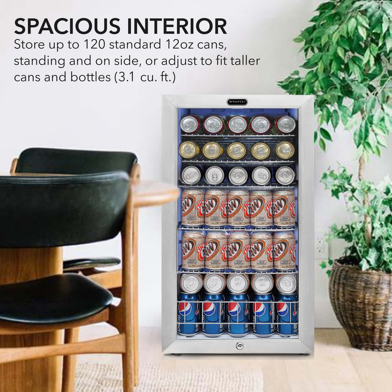 Whynter Beverage Refrigerator With Lock - Stainless Steel 120 Can Capacity