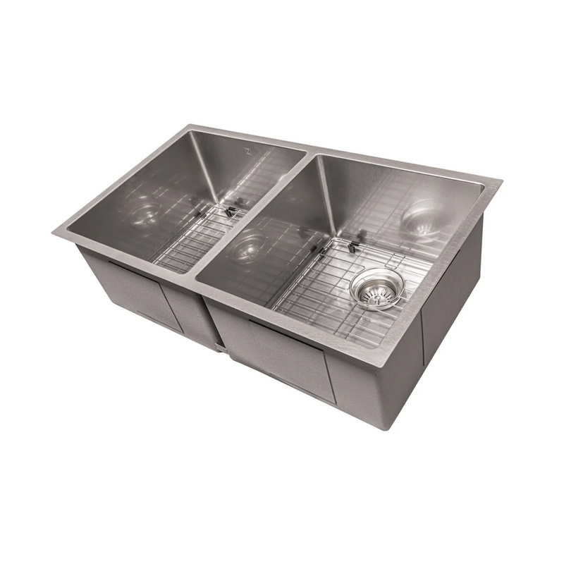 Zline Anton 33 In. Undermount Double Bowl Stainless Steel Kitchen Sink With Bottom Grid