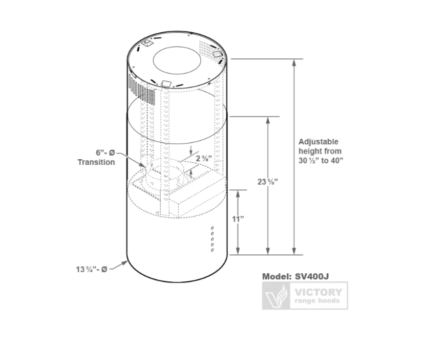 Victory Range Hoods SV400J Modern Cylinder Round Island Range Hood