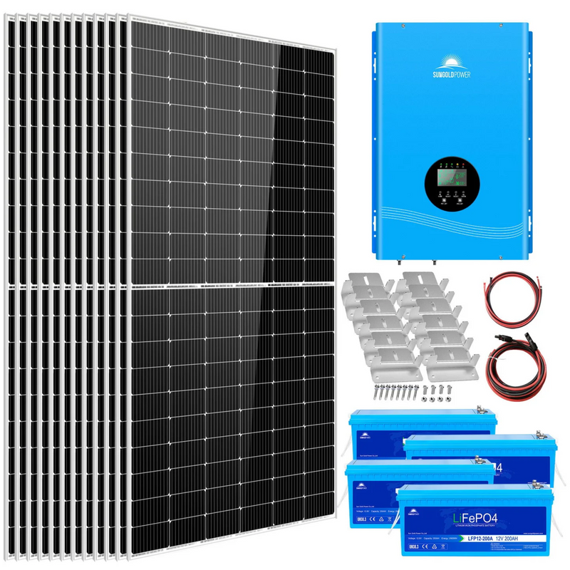 SunGoldPower Complete Off Grid Solar Kit 12000W 48V 120V/240V Output 10.24KWH Lithium Battery 5400 Watt Solar Panel SGK-12MAX