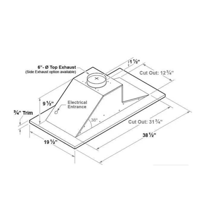 Victory Range Hood Sunset 600 CFM Flush Ceiling Mount Range Hood