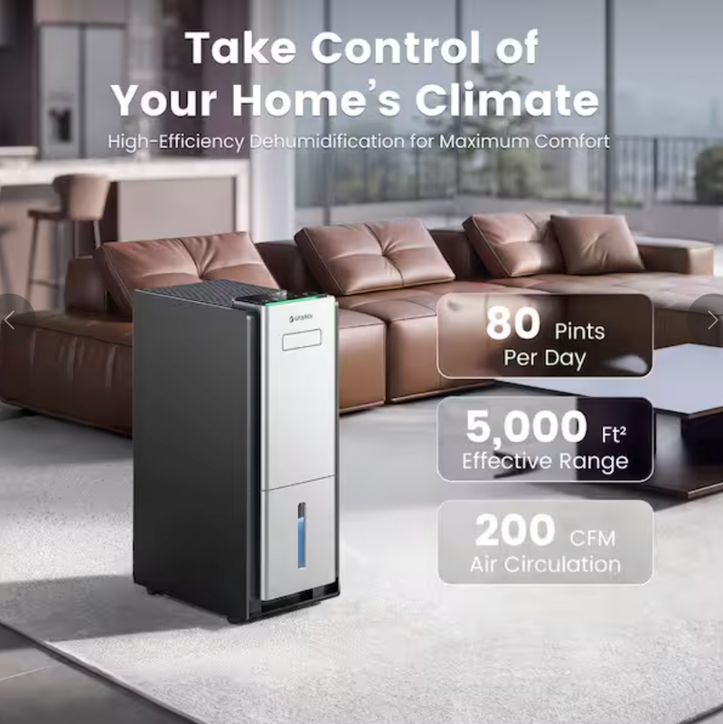 Waykar 80 pt. 5,000 sq.ft. Energy Star Most Efficient Dehumidifier for Basement and Bedroom with Drain Hose, Bucket in Black -  TDW80A