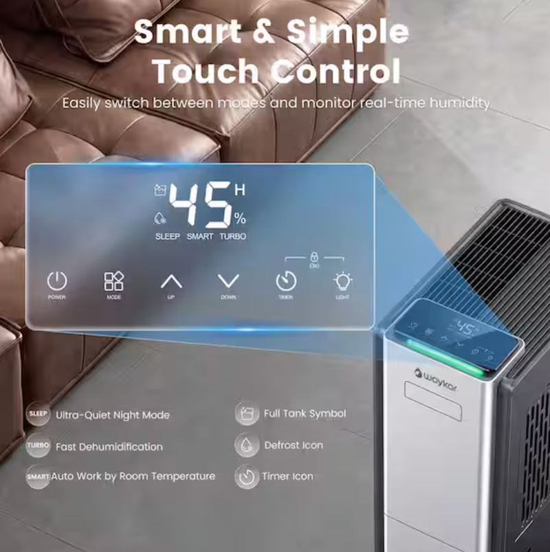 Waykar 80 pt. 5,000 sq.ft. Energy Star Most Efficient Dehumidifier for Basement and Bedroom with Drain Hose, Bucket in Black -  TDW80A