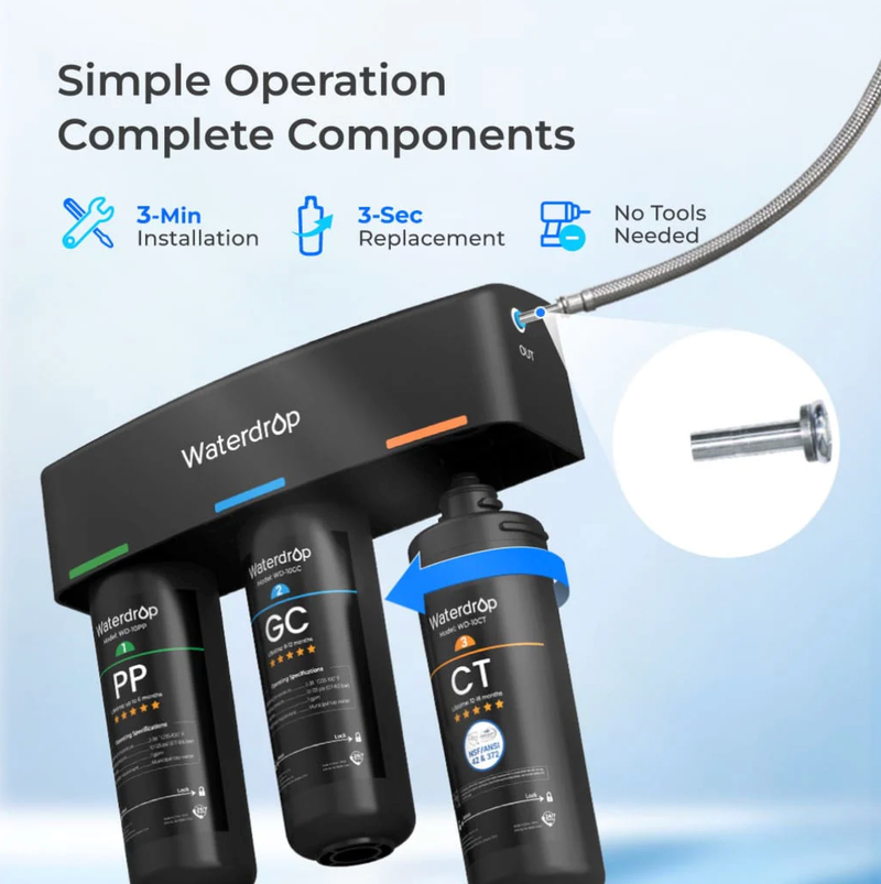 Waterdrop 3-stage Under Counter Direct Connect Filtration System - WD-TSA-10