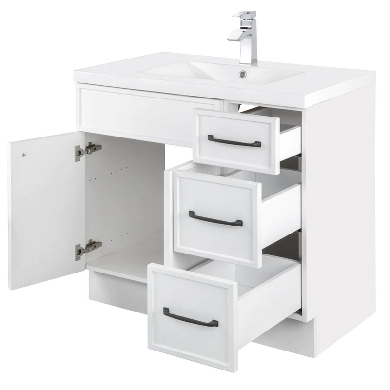 Cutler Manhattan 36” White Single Sink Freestanding Bathroom Vanity MANWHT36RHT