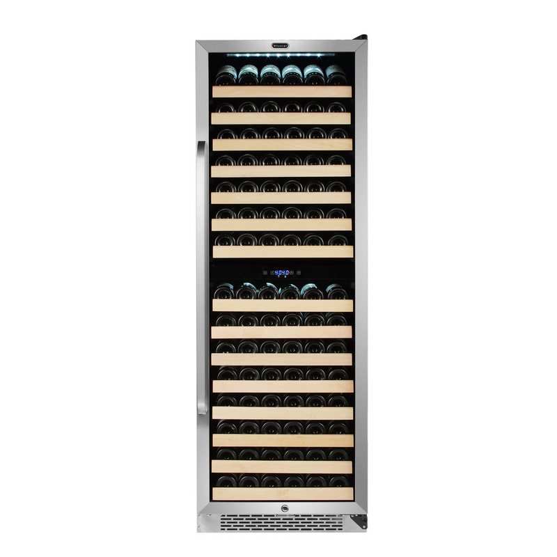 Whynter 164 Bottle Built-in Stainless Steel Dual Zone Compressor Wine Refrigerator with Display Rack and LED display