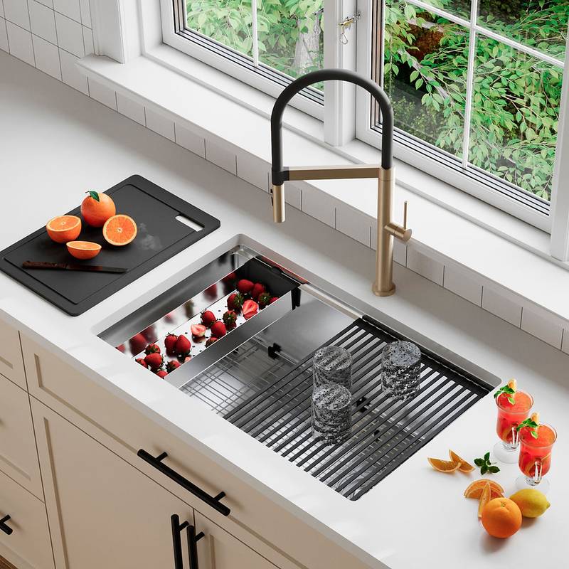 Stylish VERSA30 30" Workstation Single Bowl Undermount 16 Gauge Stainless Steel Kitchen Sink with Black Accessories - S-611WK