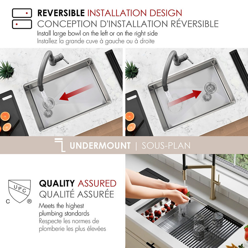 Stylish VERSA30 30" Workstation Single Bowl Undermount 16 Gauge Stainless Steel Kitchen Sink with Black Accessories - S-611WK