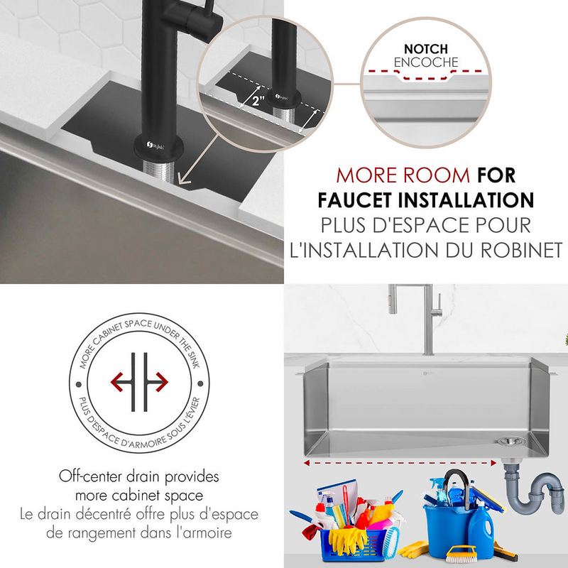 Stylish VERSA27 27" Workstation Single Bowl Undermount 16 Gauge Stainless Steel Kitchen Sink with Black Accessories - S-627WK