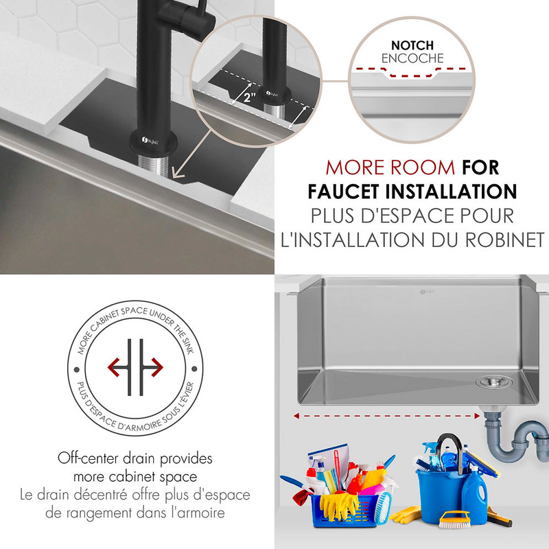 Stylish VERSA25 25" Workstation Single Bowl Undermount 16 Gauge Stainless Steel Kitchen Sink with Black Accessories - S-612WK