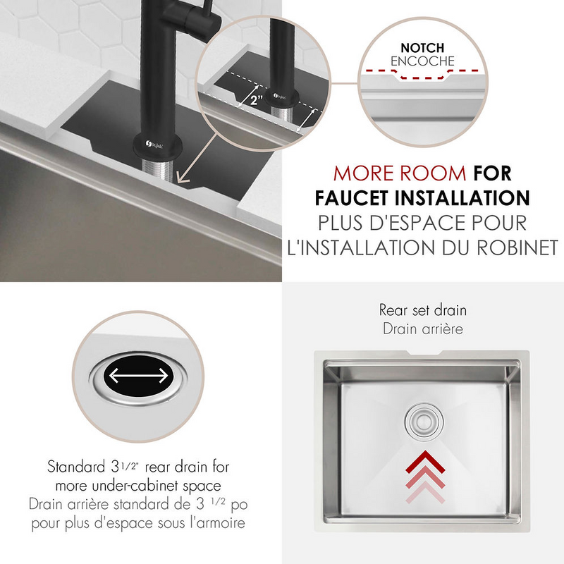 Stylish VERSA22 22" Workstation Single Bowl Undermount 16 Gauge Stainless Steel Kitchen Sink - S-622WK