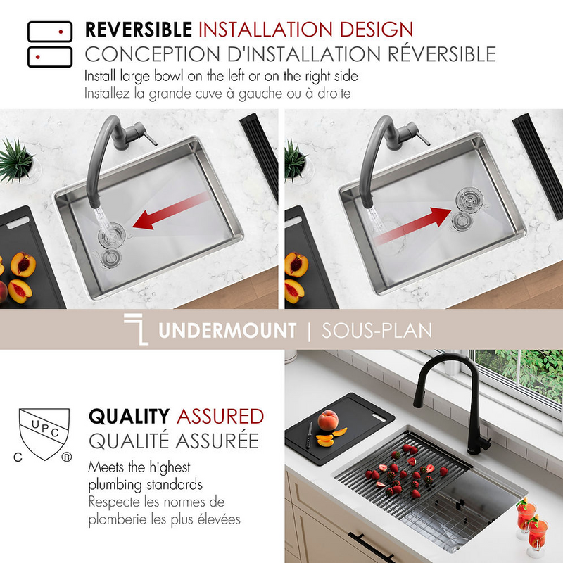 Stylish VERSA25 25" Workstation Single Bowl Undermount 16 Gauge Stainless Steel Kitchen Sink with Black Accessories - S-612WK