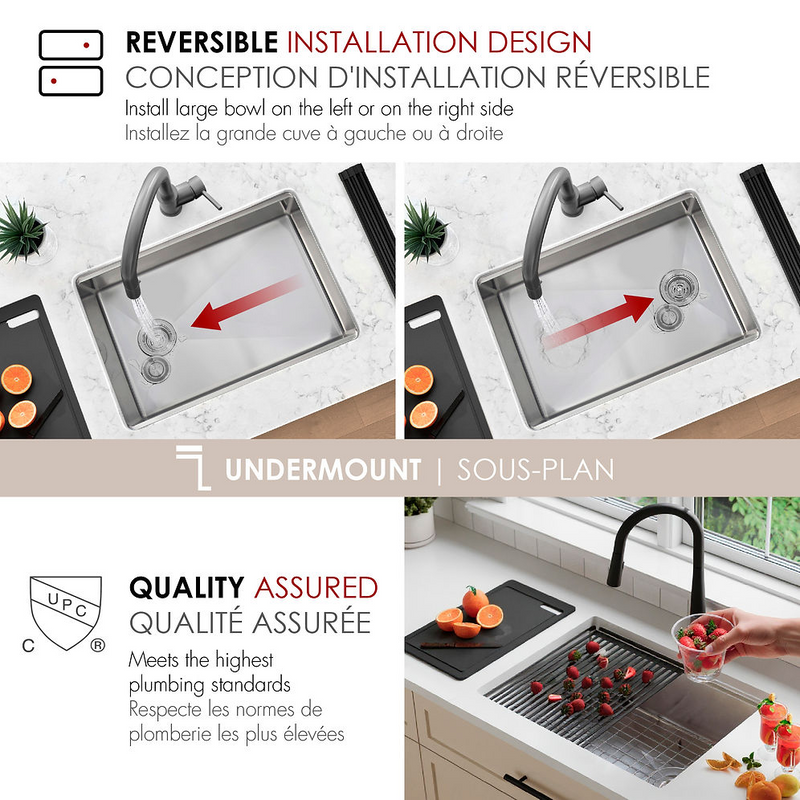 Stylish VERSA27 27" Workstation Single Bowl Undermount 16 Gauge Stainless Steel Kitchen Sink with Black Accessories - S-627WK