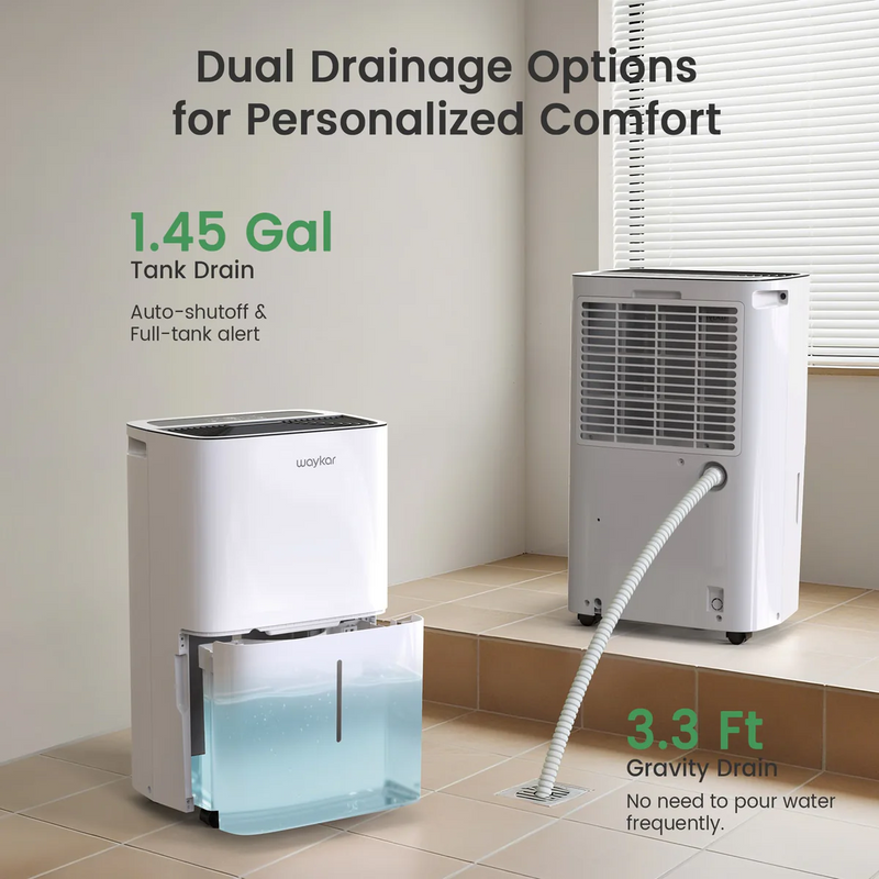 Waykar 80 Pints Energy Star Dehumidifier for Home, Dehumidifier with Drain Hose and 1.45 Gal Tank - CHWA80B