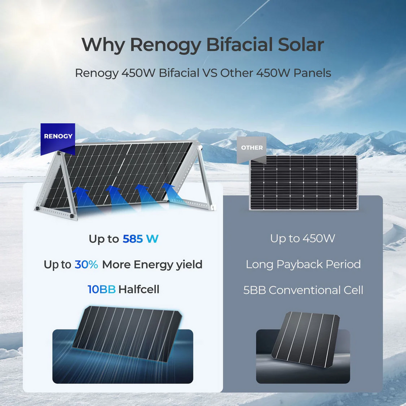 Renogy 10 PCS Bifacial 450W Monocrystalline Solar Panel - RSP450DT-120x10