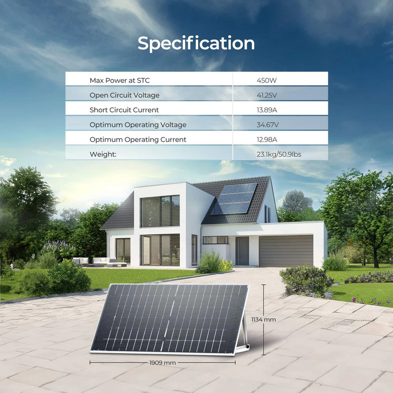 Renogy 10 PCS Bifacial 450W Monocrystalline Solar Panel - RSP450DT-120x10