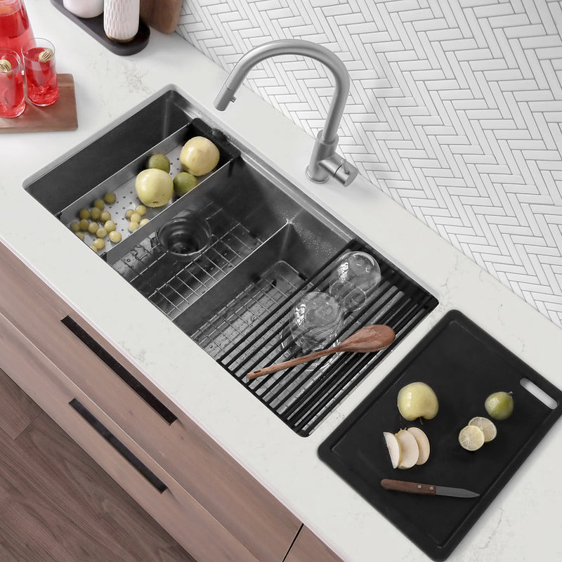 Stylish 32" VERSA32 S-601WK Undermount Workstation Double Bowl Stainless Steel Kitchen Sink with Accessories