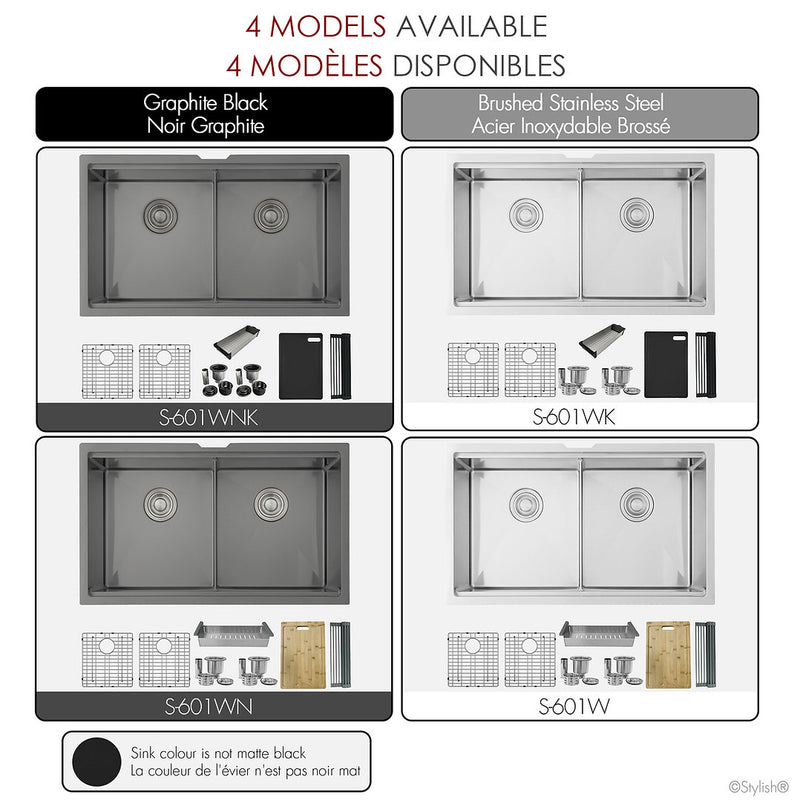 Stylish 32" VERSA32 S-601WK Undermount Workstation Double Bowl Stainless Steel Kitchen Sink with Accessories
