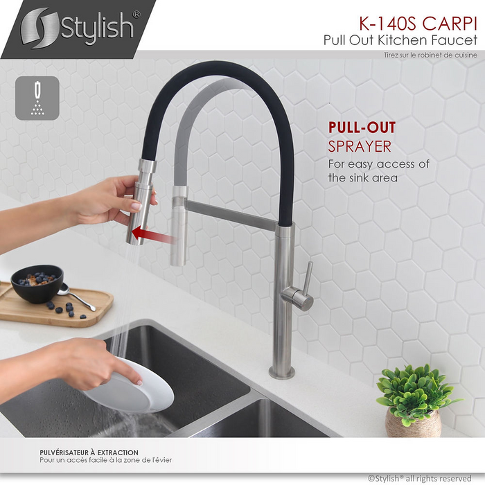 Stylish CARPI Single Handle Pull Down Kitchen Faucet