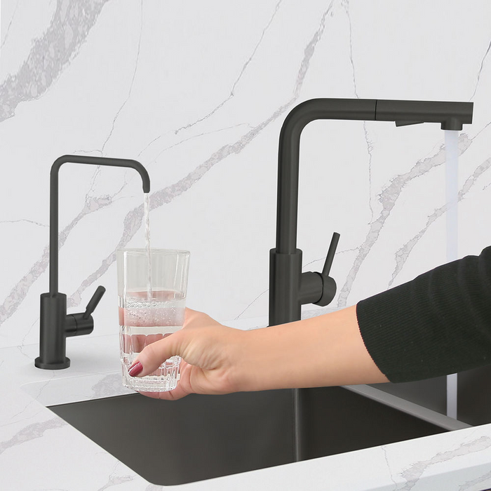 Stylish VENEZIA 1.5 GPM Pull Down Kitchen Faucet + Water Tap - Matte Black Finish - K130NK147N