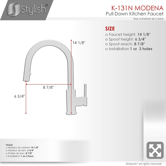 Stylish Modena Pull Down Kitchen Faucet & Soap Dispenser