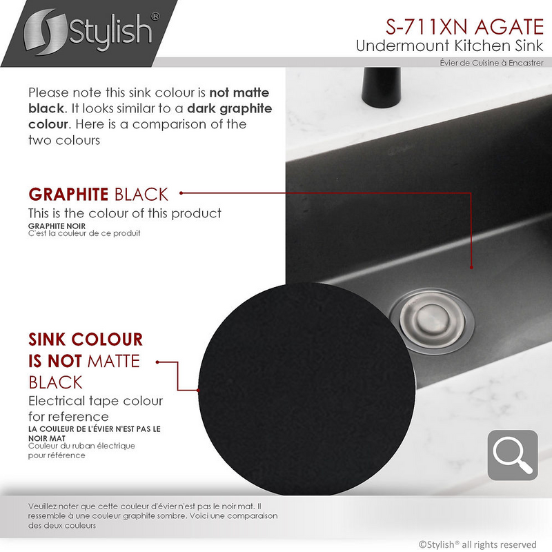 Stylish Agate 30" Graphite Black Single Bowl Undermount Stainless Steel Kitchen Sink with Grid & Basket Strainer - S-711XN