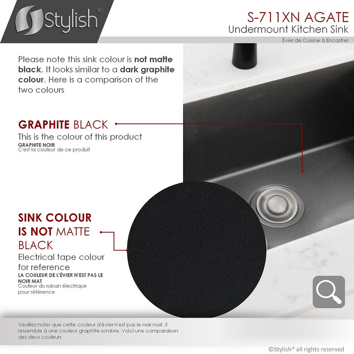 Stylish Agate 30" Graphite Black Single Bowl Undermount Stainless Steel Kitchen Sink with Grid & Basket Strainer - S-711XN