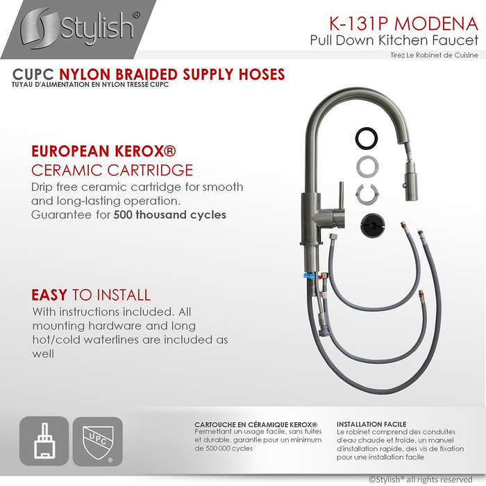 Stylish Modena Single Handle Pull Down Kitchen Faucet