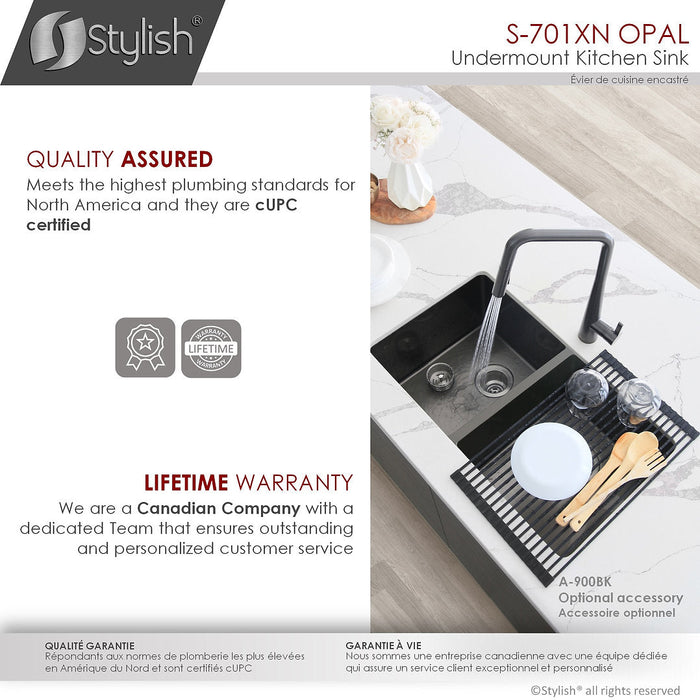 Stylish 32" OPAL S-701XN Graphite Black Double Bowl Undermount Stainless Steel Kitchen Sink with Grids and Basket Strainers