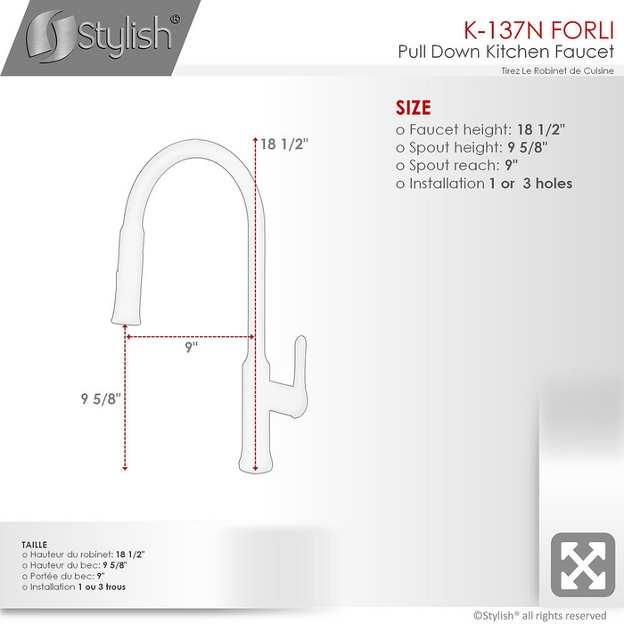 Stylish FORLI Single Handle Pull Down Kitchen Faucet