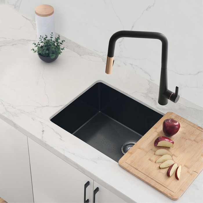 Stylish TURIN 1.8 GPM Single Handle Pull Down Kitchen Faucet - Matte Black/Gold Finish - K-143NG