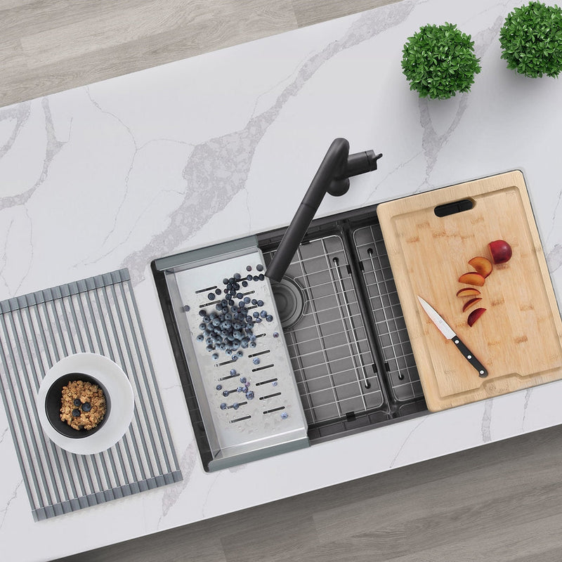 Stylish 32" VERSA32 S-601WN Workstation Double Bowl Undermount  Stainless Steel Kitchen Sink with Accessories