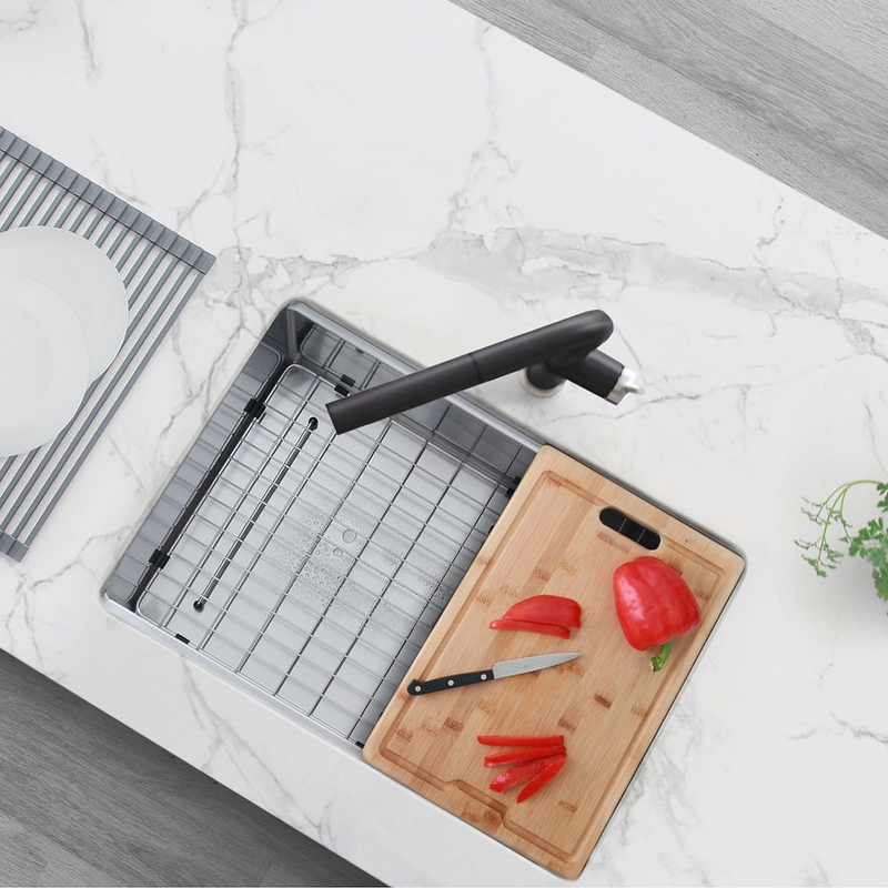Stylish VERSA27 27" Workstation Single Bowl Undermount 16 Gauge Stainless Steel Kitchen Sink with Built in Accessories - S-627W