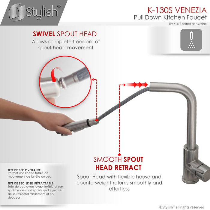 Stylish VENEZIA Single Handle Pull Down Kitchen Faucet