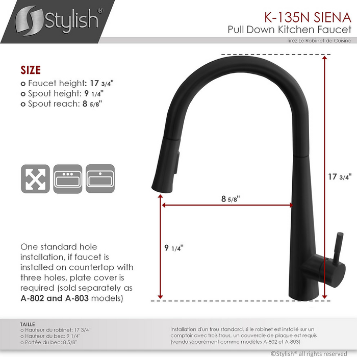 Stylish SIENA Single Handle Pull Down Kitchen Faucet