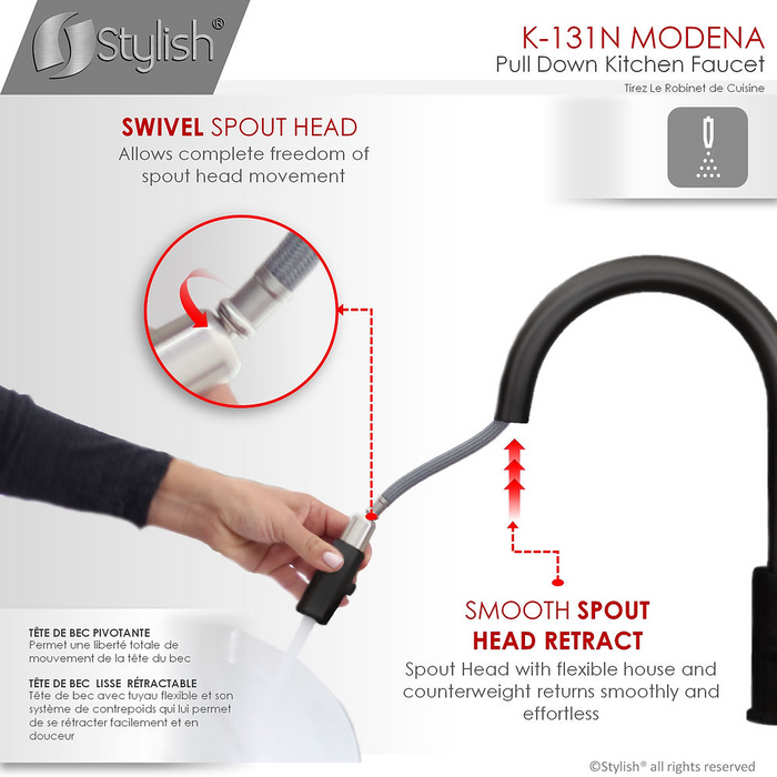 Stylish Modena Pull Down Kitchen Faucet & Soap Dispenser