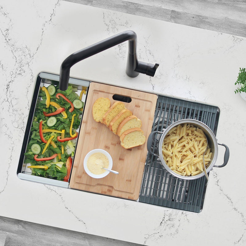 Stylish 32" VERSA32 S-601W Undermount Workstation Double Bowl Stainless Steel Kitchen Sink with Accessories