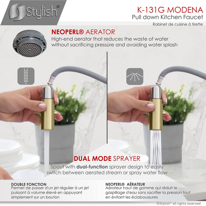 Stylish Modena Pull Down Kitchen Faucet & Water Tap
