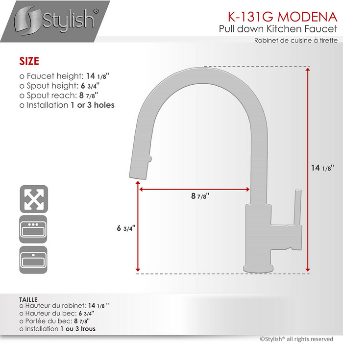 Stylish Modena Pull Down Kitchen Faucet & Water Tap