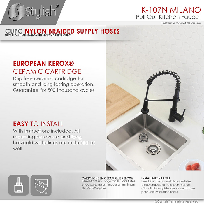 Stylish Milano Single Handle Pull Down Kitchen Faucet - Matte Black - K-107N